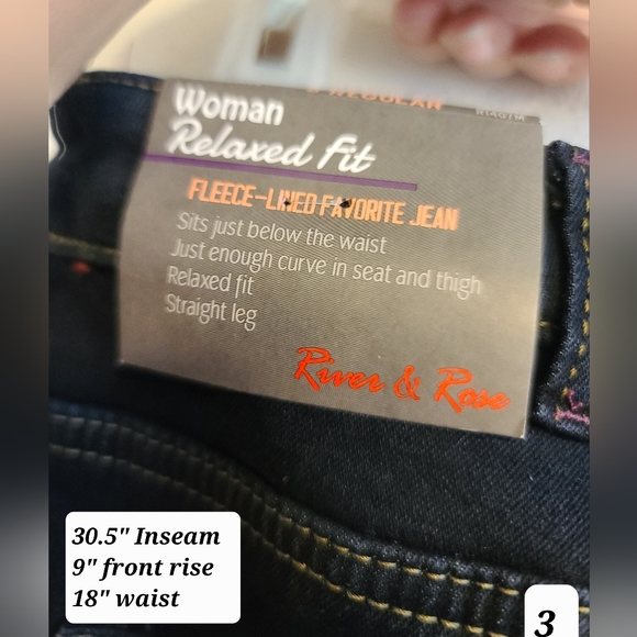 River & Rose Women's Size 8 Regular Dark Wash Relaxed Fit Fleece Lined Jeans - Picture 5 of 5